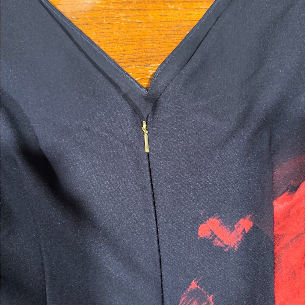 Donna Karan Black Dress with Red Floral Design - SIZE 2 - NWOT - Picture 8 of 8